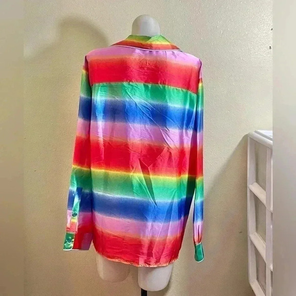 Nordstrom BP Size M Satin Pajama Top Shirt Red Multi Rainbow Ombre NEW - Picture 3 of 11